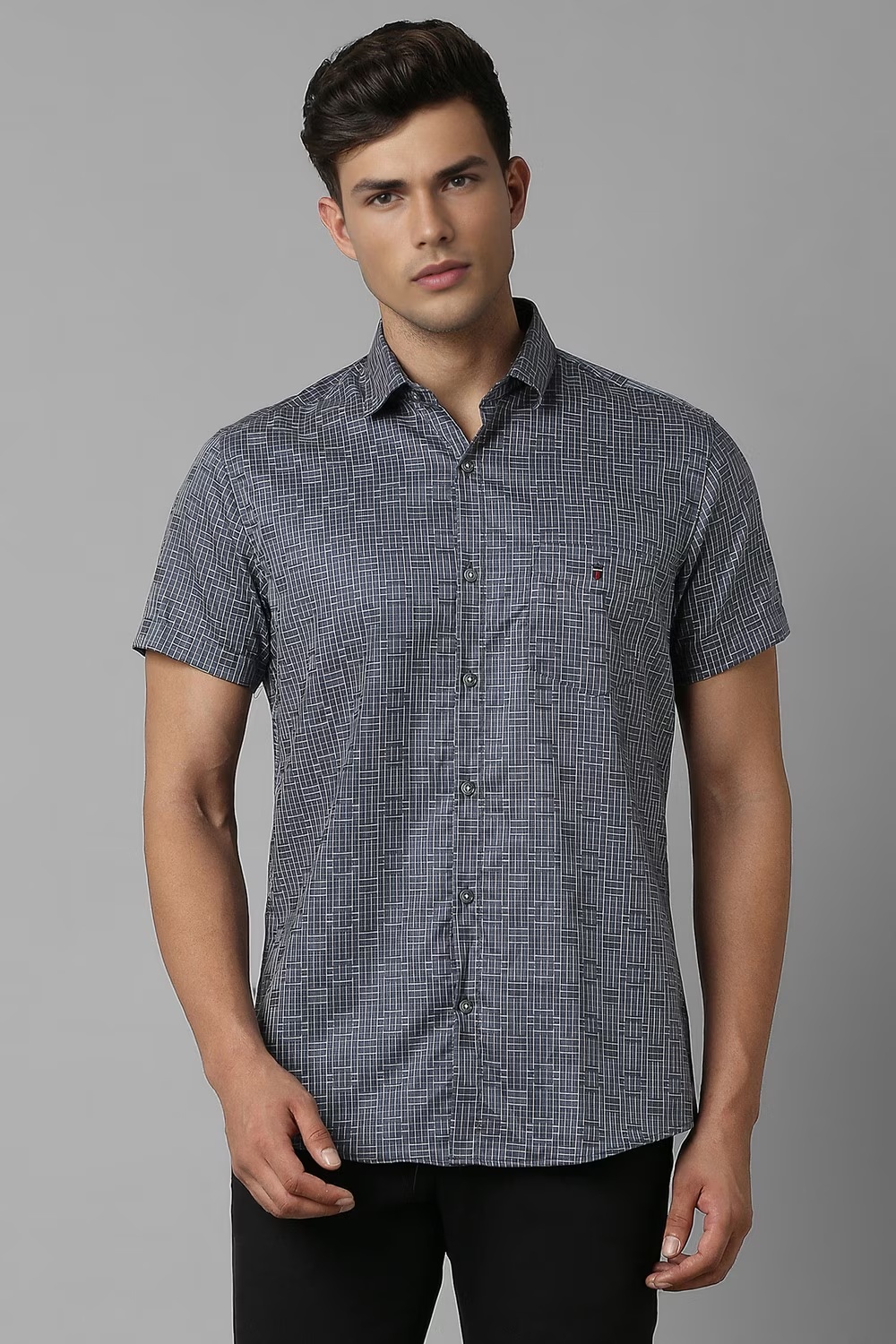 Men Grey Check Half Sleeves Casual Shirt-Grey