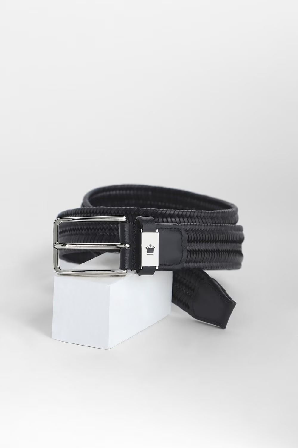 Men Black Textured Genuine Leather Casual Belt-Black