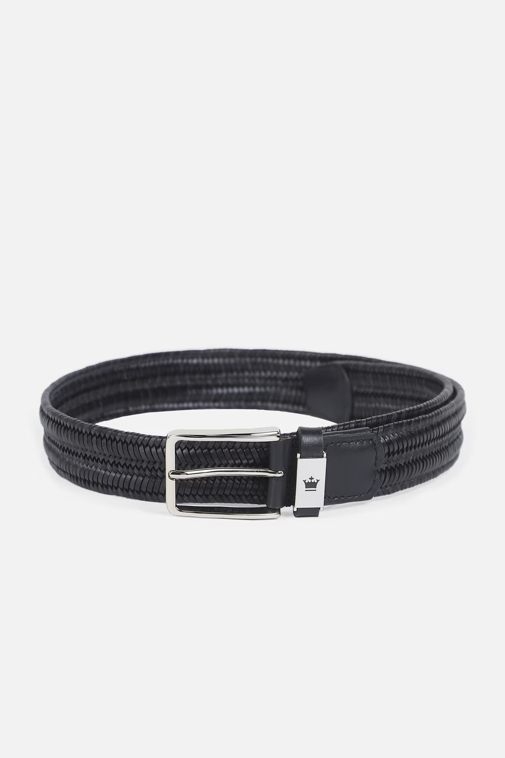 Men Black Textured Genuine Leather Casual Belt-Black