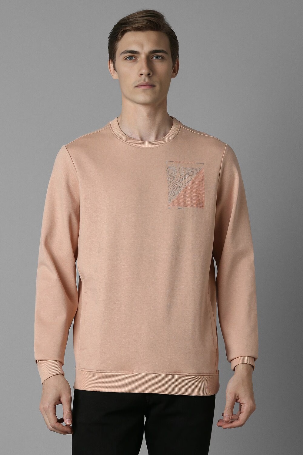 Men Casual Peach Print Sweatshirt-Peach