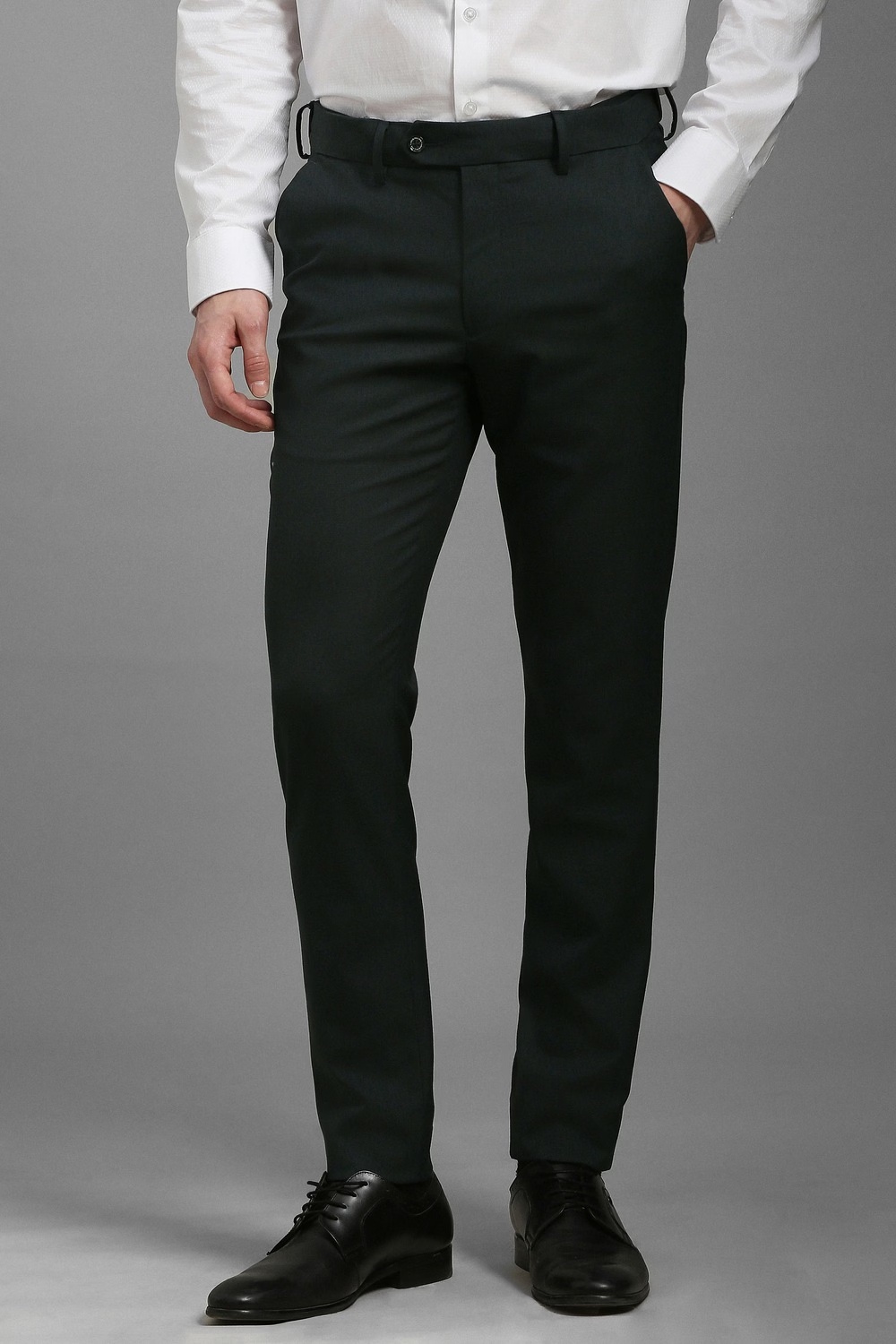Men Green Slim Fit Textured Flat Front Formal Trousers-Green