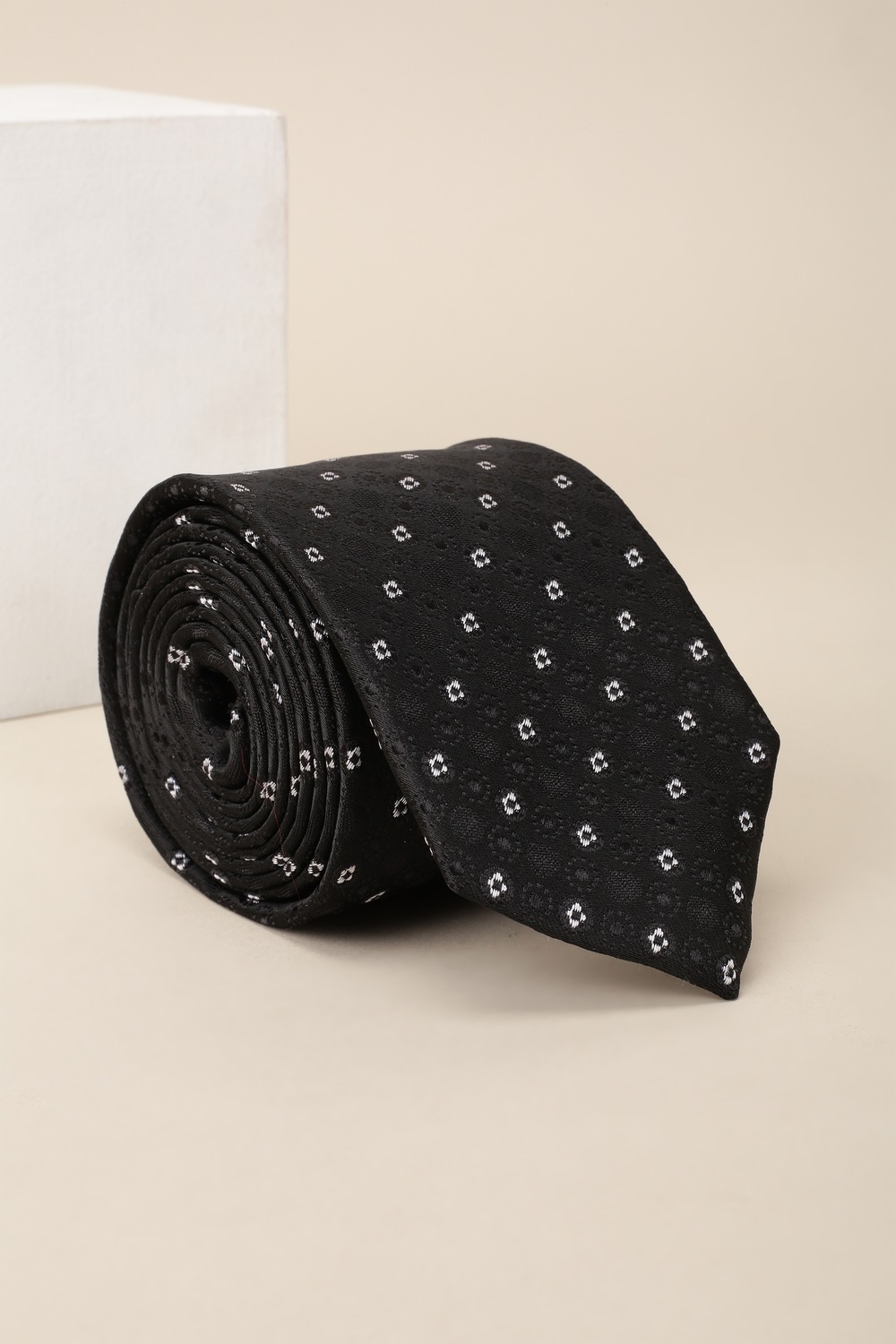 Men Black Print Tie-Black