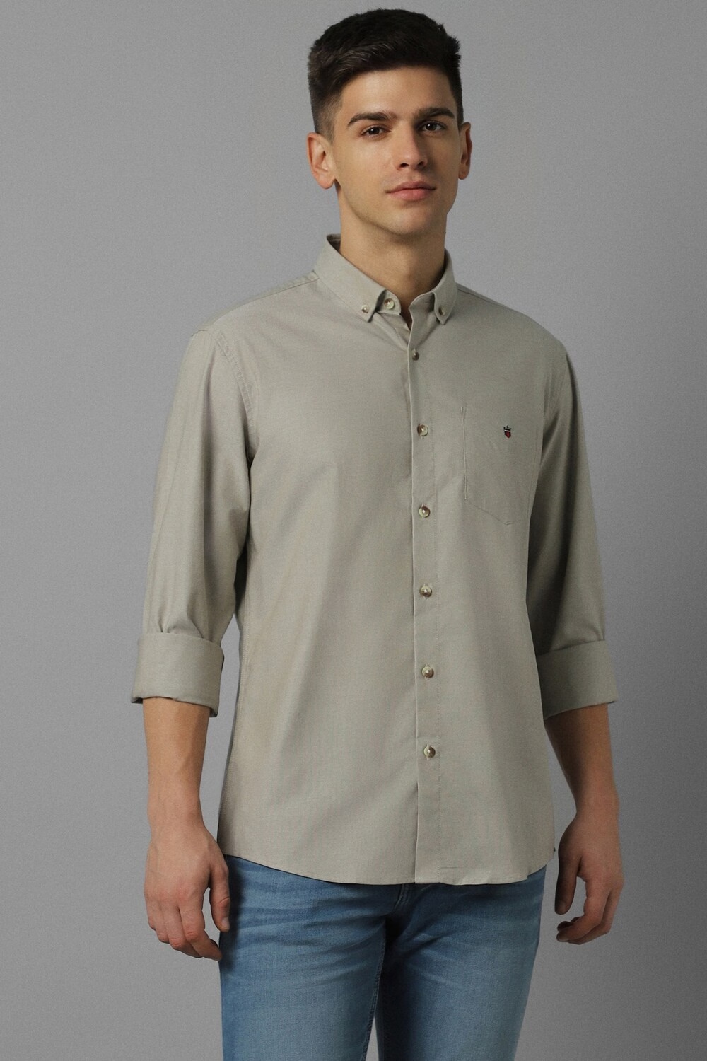 Men Grey Slim Fit Textured Full Sleeves Casual Shirt-Grey