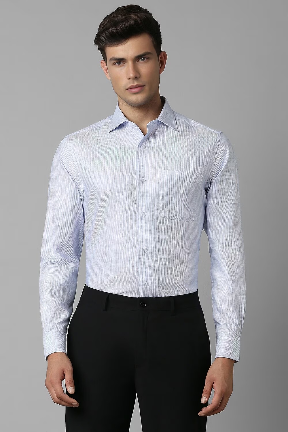 Men Blue Classic Fit Print Full Sleeves Formal Shirt-Blue