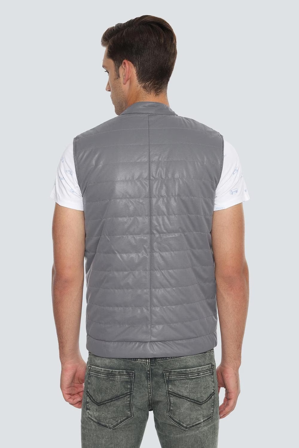Men Casual Grey Solid Jackets-Grey