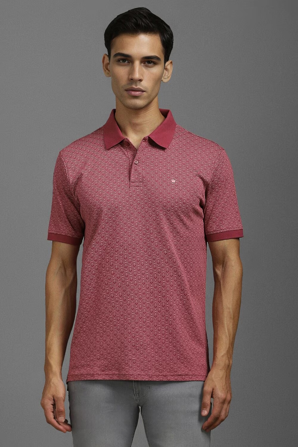 Men Maroon Print Polo Neck T-shirt-Maroon