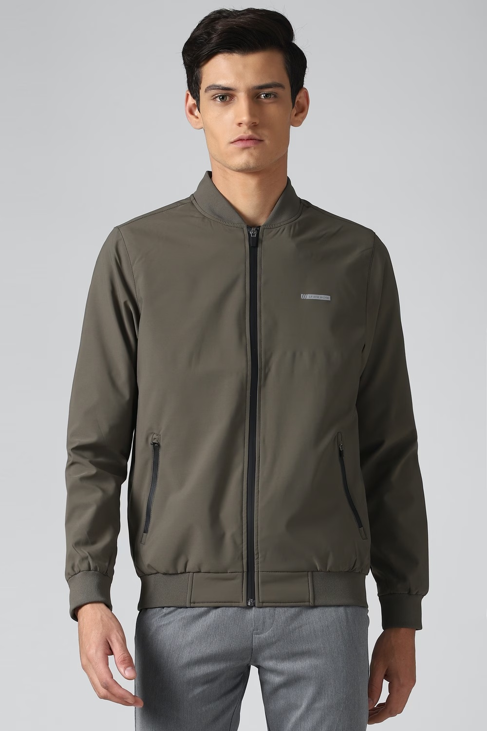 Men Casual Grey Solid Jackets-Grey