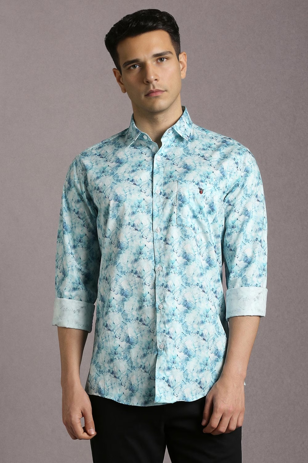 Men Light Blue Print Full Sleeves Casual Shirt-Light Blue