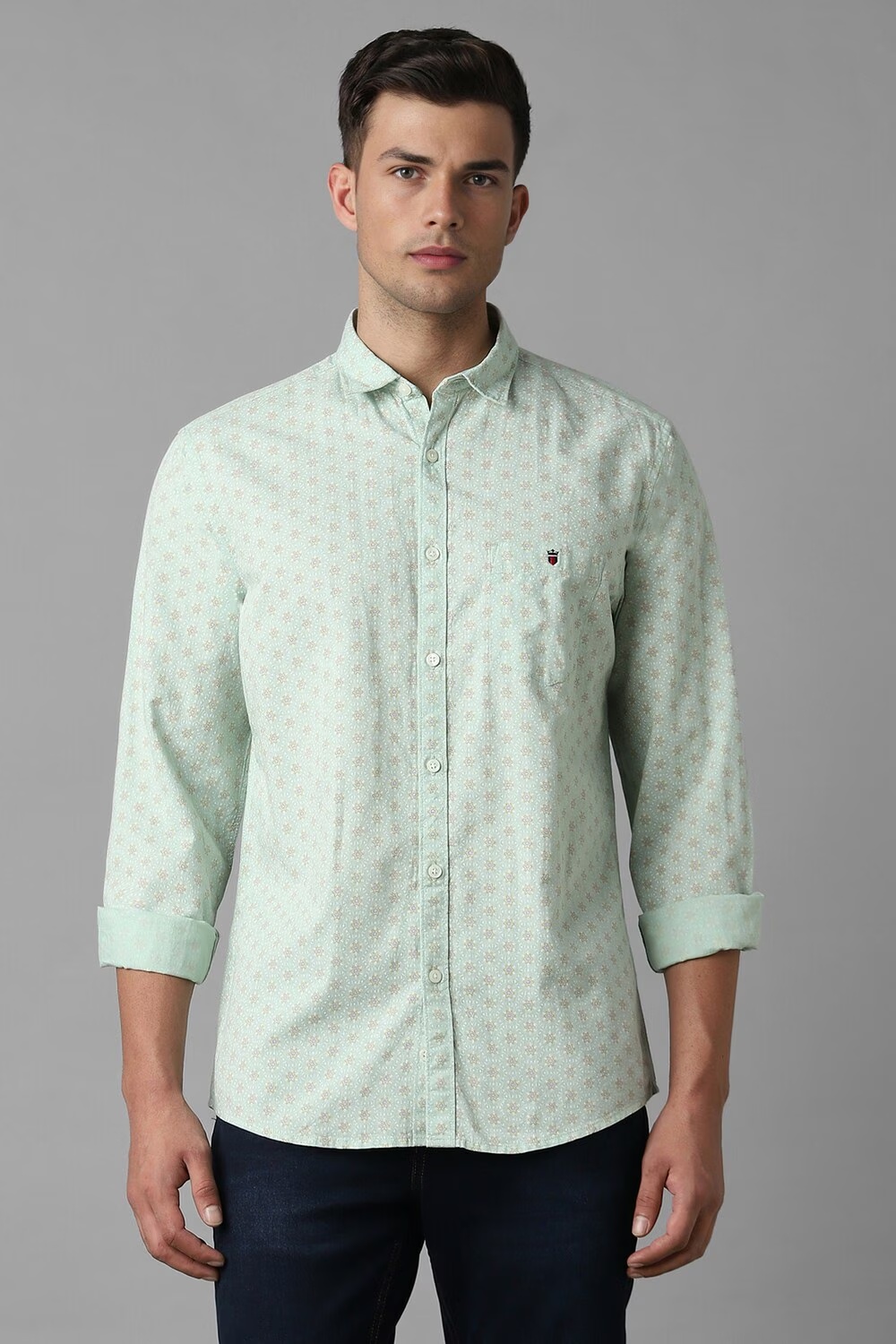 Men Green Slim Fit Print Full Sleeves Casual Shirt-Green