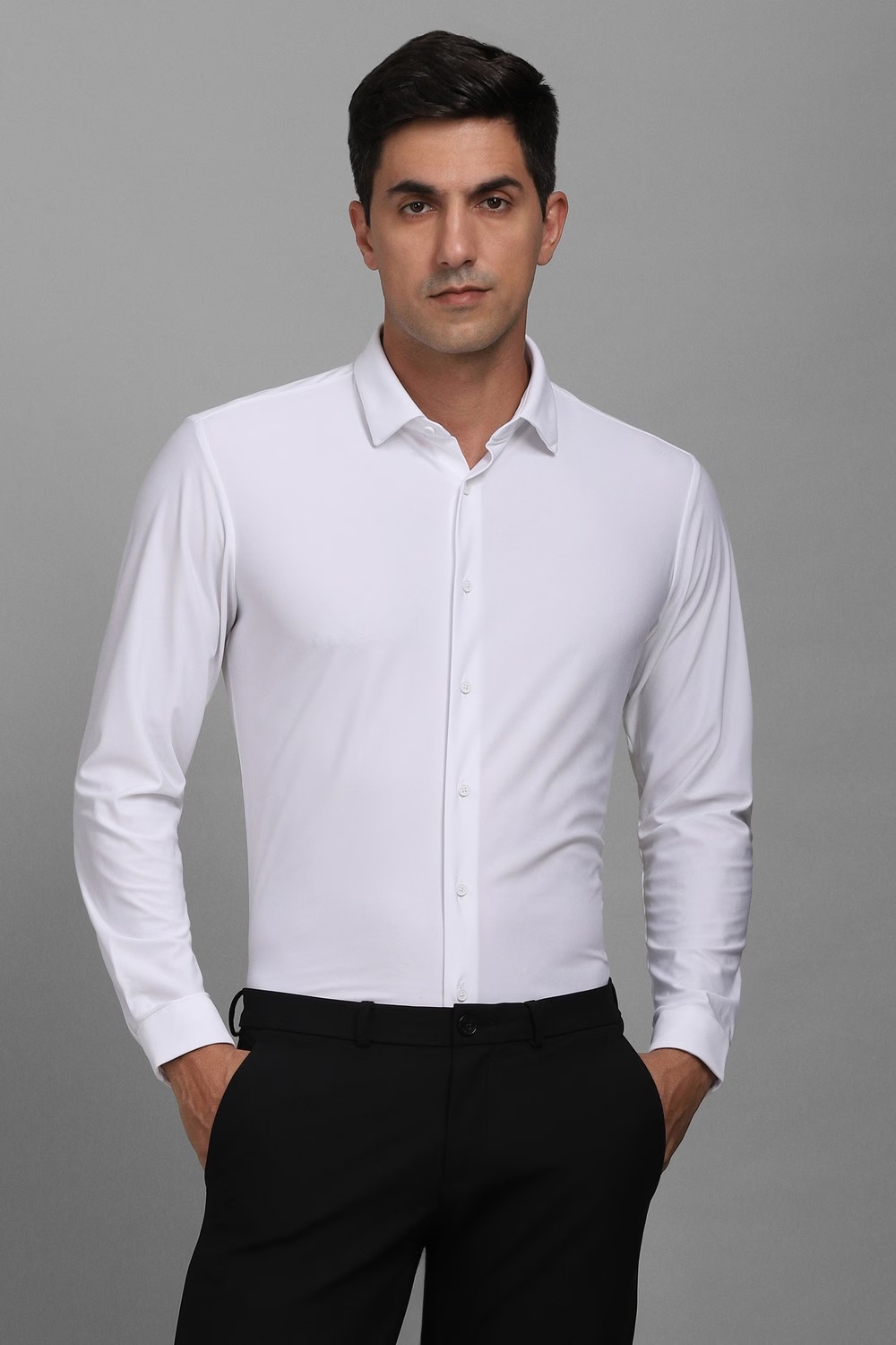 Men White Super Slim Fit Solid Full Sleeves Casual Shirt-White