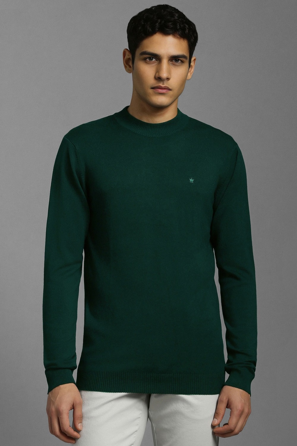 Men Green Solid Crew Neck Full Sleeves Sweater-Green