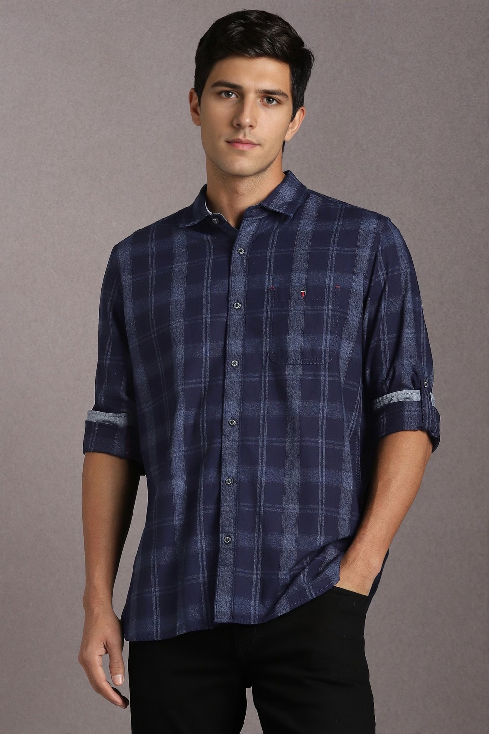 Men Navy Check Full Sleeves Casual Shirt-Navy