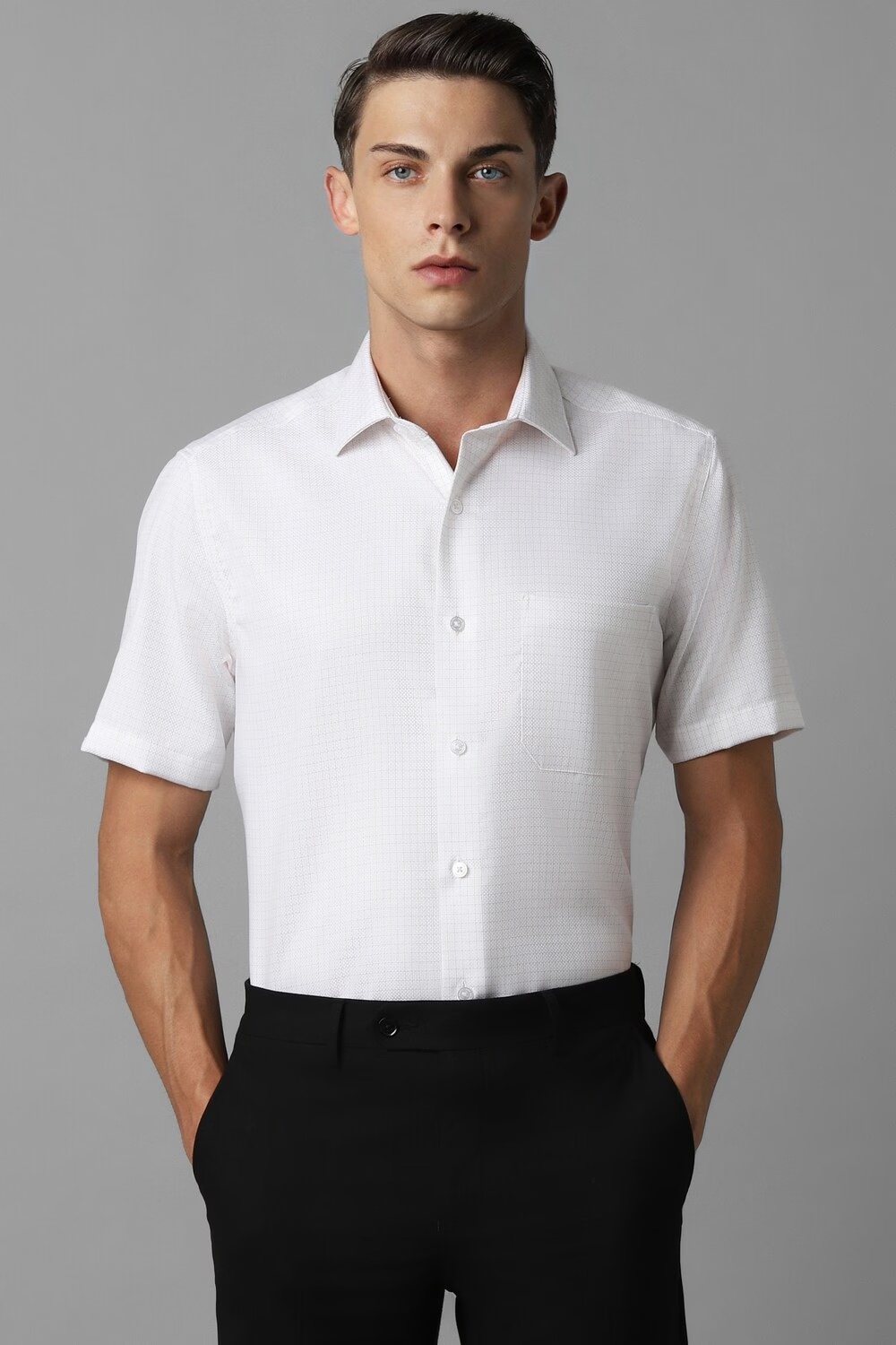 Men White Classic Fit Check Half Sleeves Formal Shirt-White