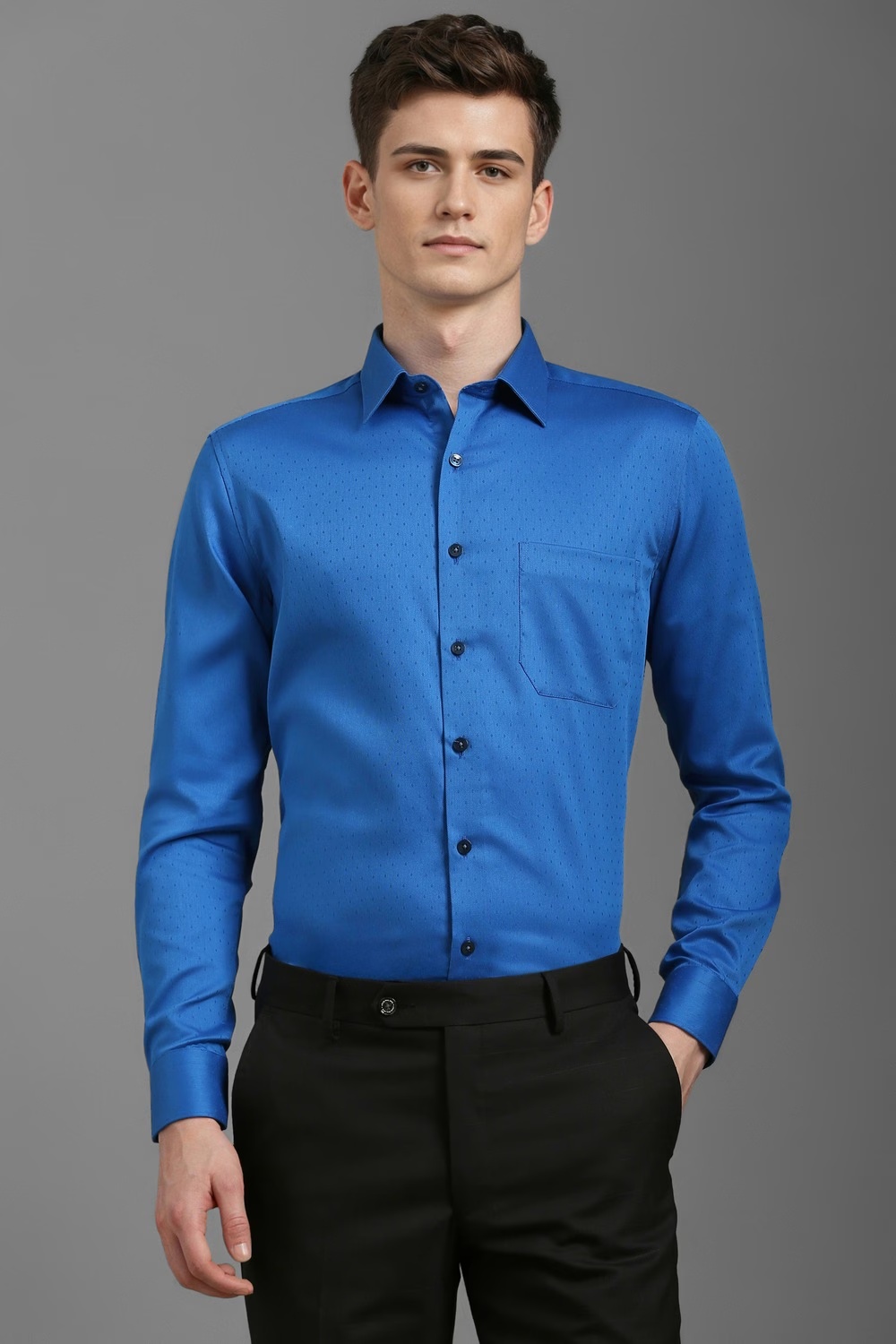 Men Blue Slim Fit Textured Full Sleeves Formal Shirt-Blue