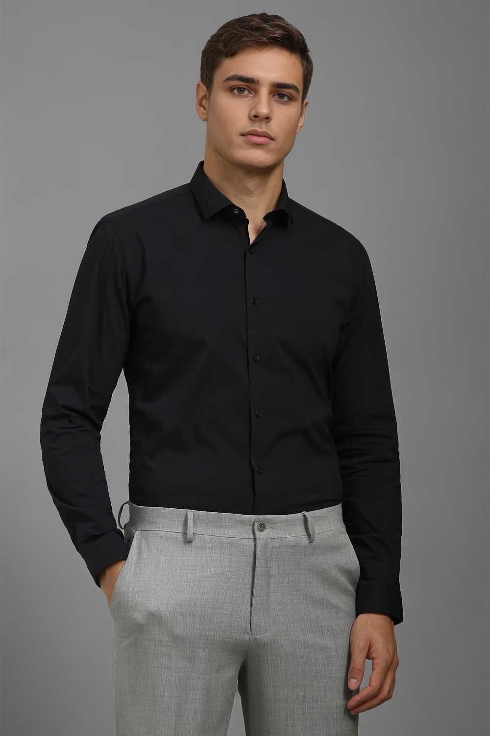 Men Black Super Slim Fit Solid Full Sleeves Casual Shirt-Black