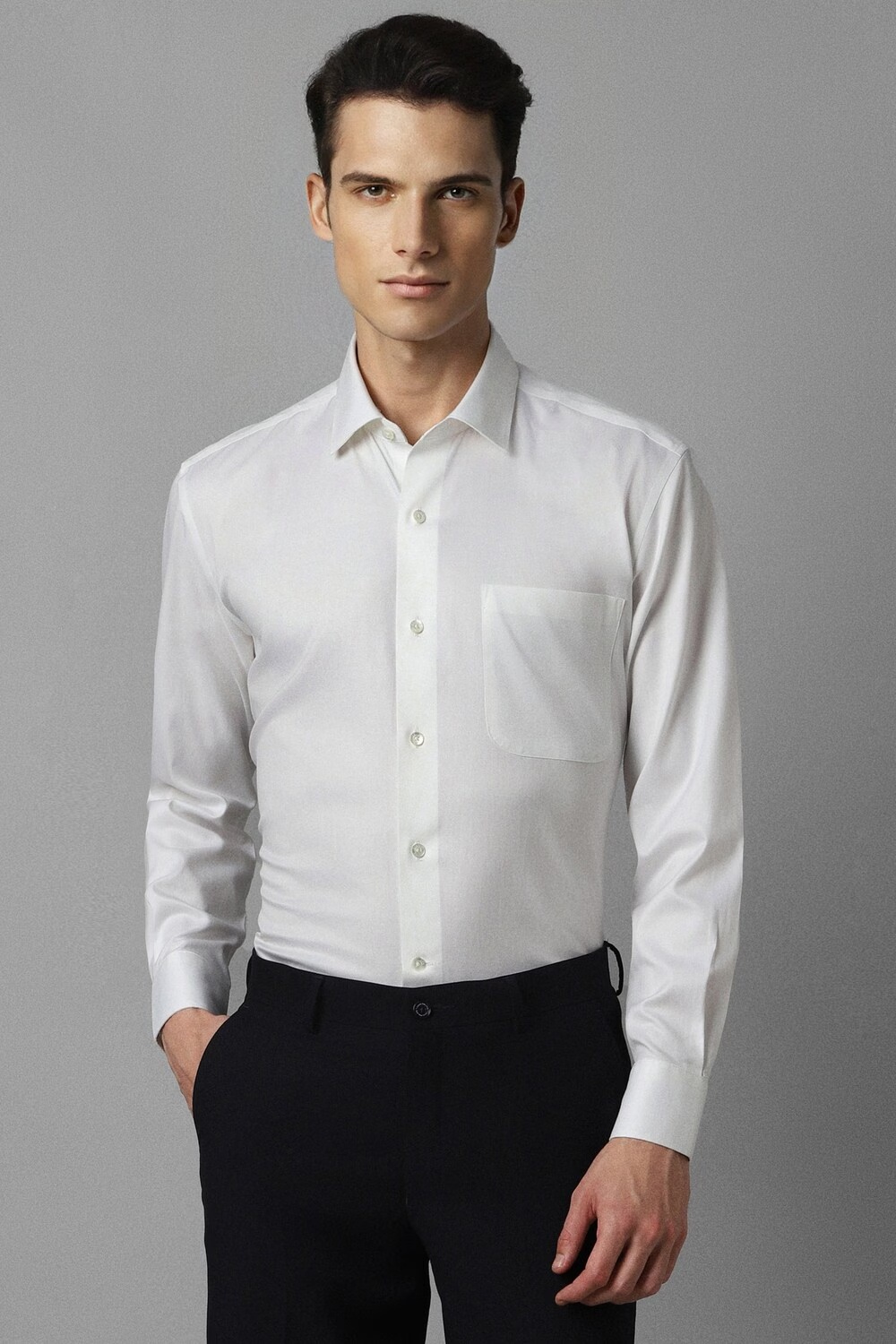 Men White Classic Fit Solid Full Sleeves Formal Shirt-White