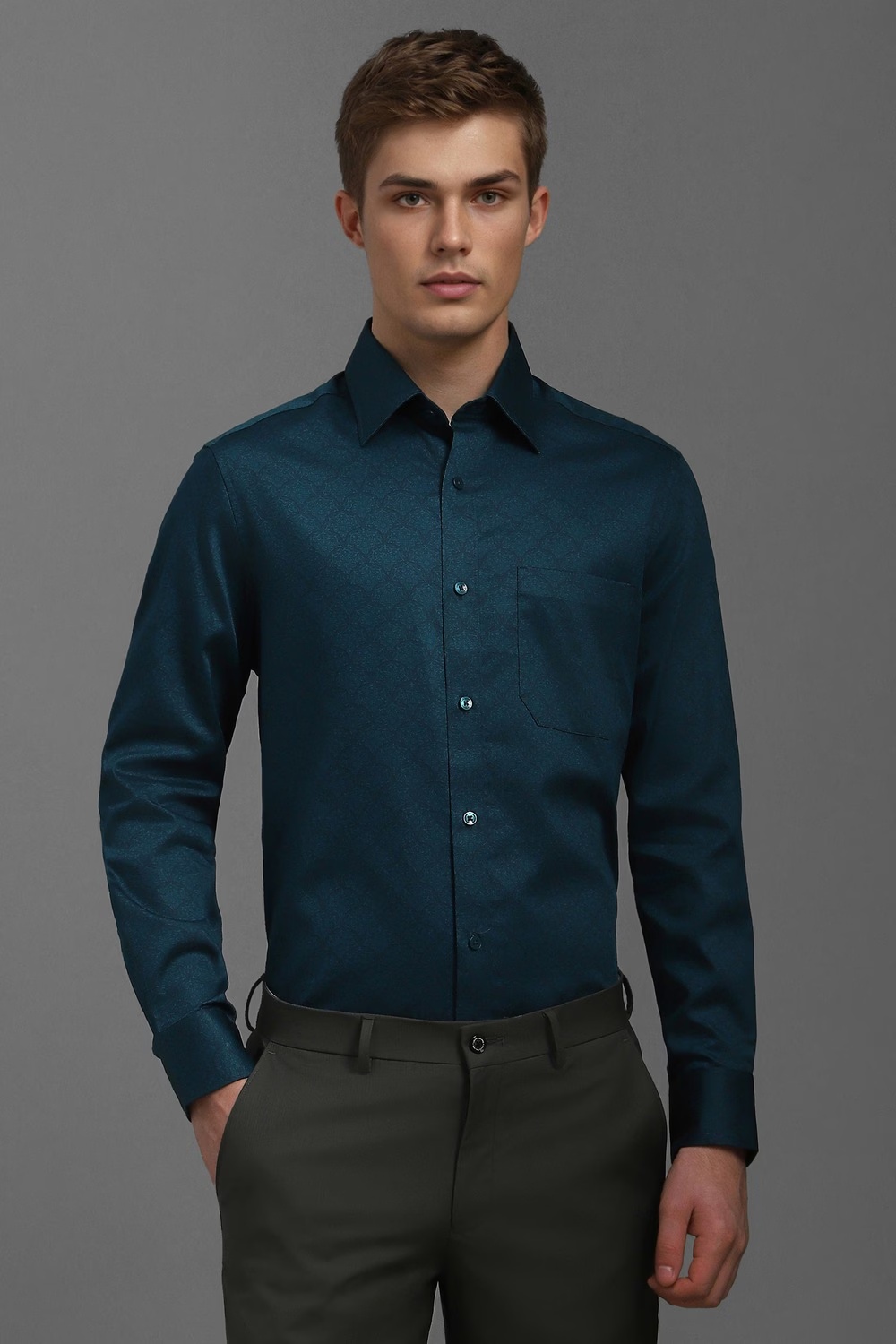 Men Blue Classic Fit Print Full Sleeves Formal Shirt-Blue