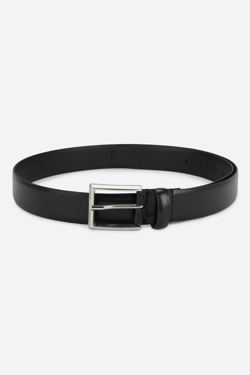 Louis Philippe Men Black Textured  Formal Italian Leather with Brush Gun Metal Buckle Belt-Black
