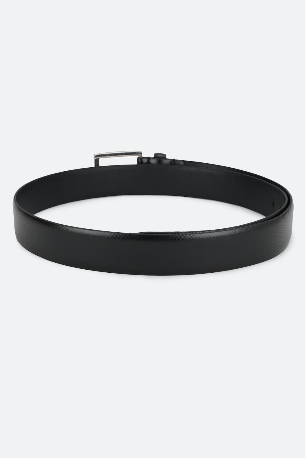 Louis Philippe Men Black Textured  Formal Italian Leather with Brush Gun Metal Buckle Belt-Black