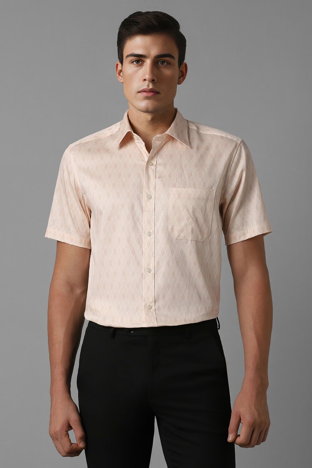 Men Beige Classic Fit Print Half Sleeves Formal Shirt-Beige