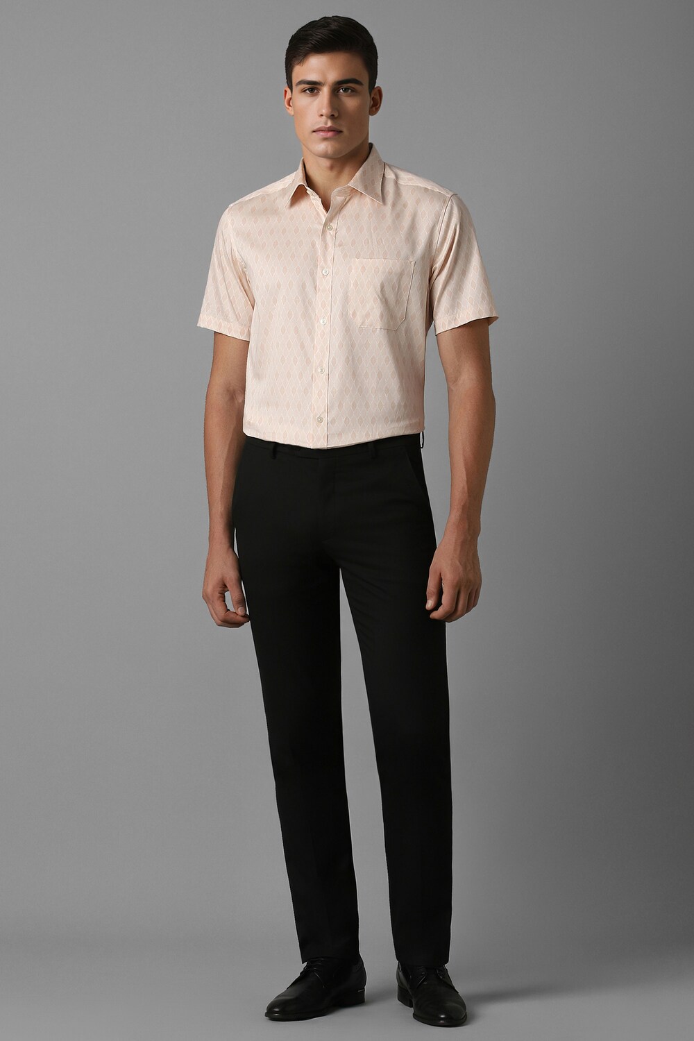 Men Beige Classic Fit Print Half Sleeves Formal Shirt-Beige