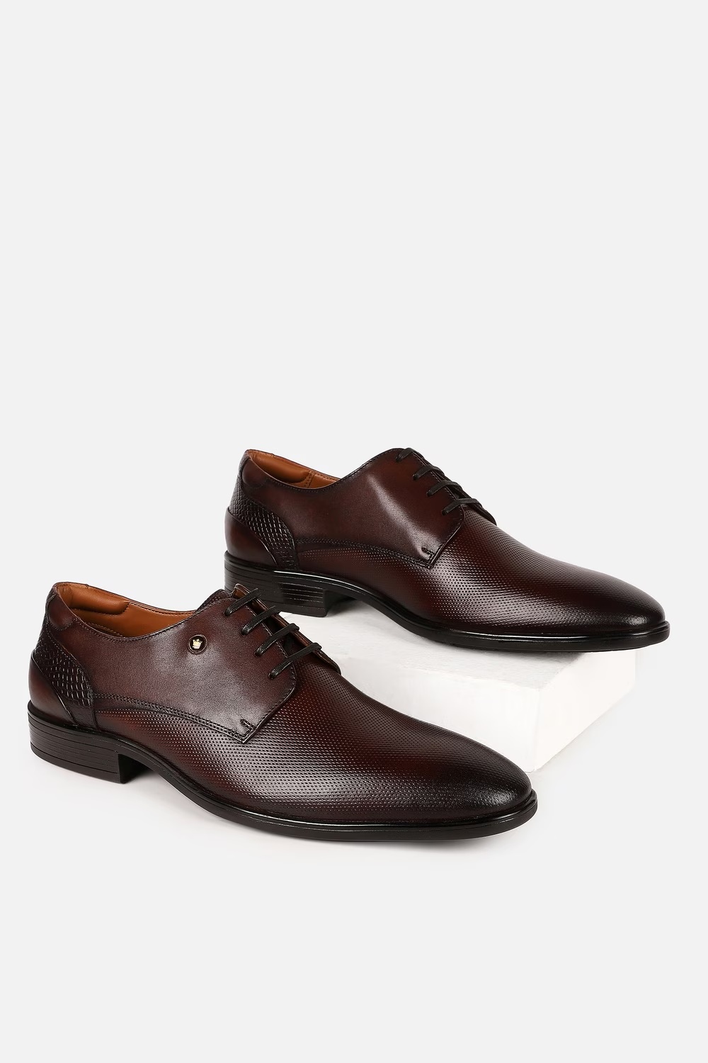 Men Brown Leather Lace Up Shoes-Brown