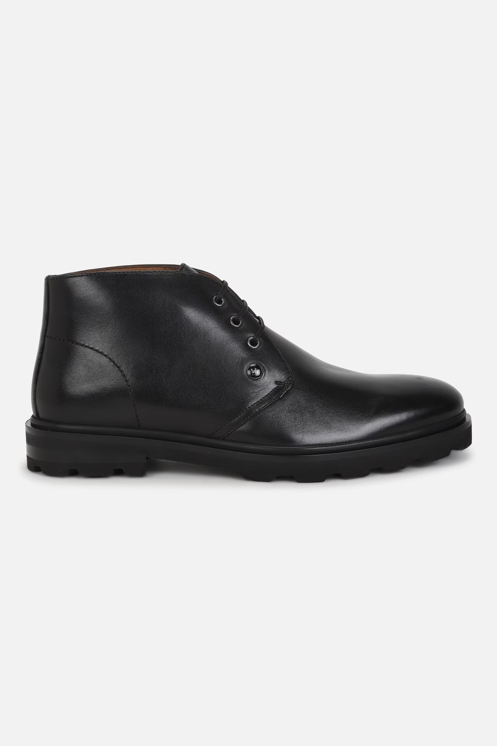 Men Black Leather Lace Up Shoes-Black