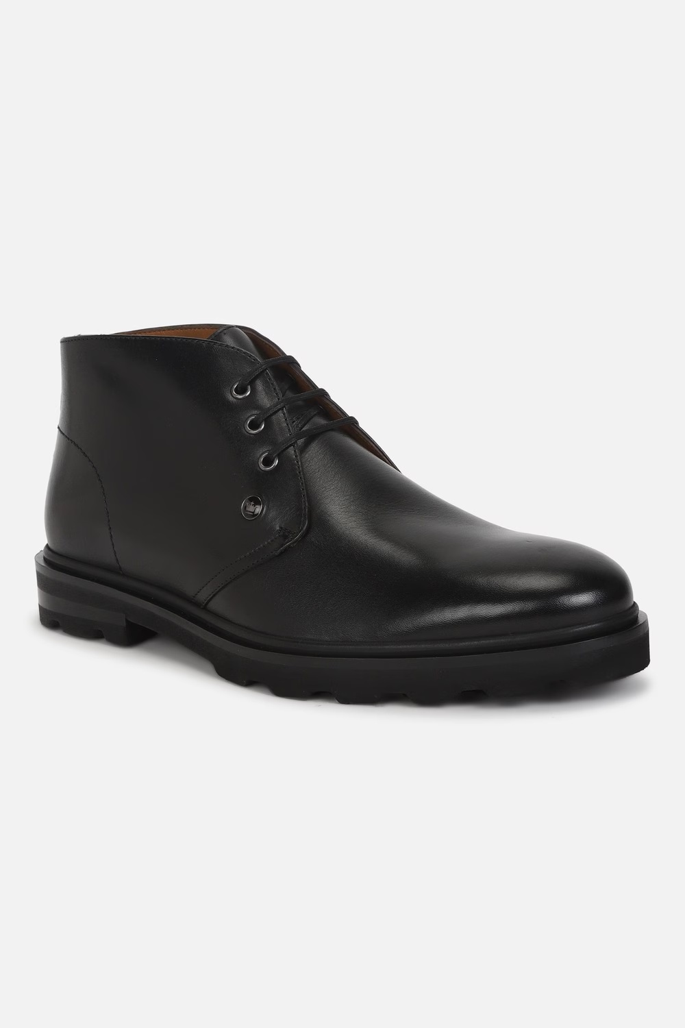 Men Black Leather Lace Up Shoes-Black