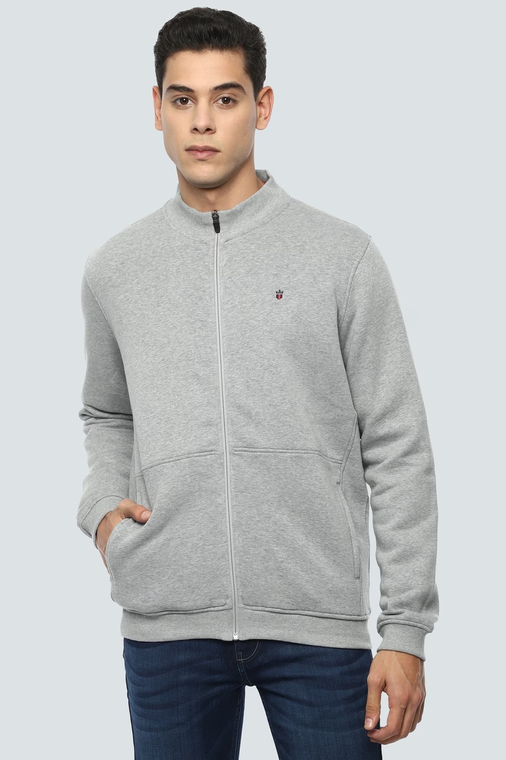 Men Casual Grey Solid Sweatshirt-Grey