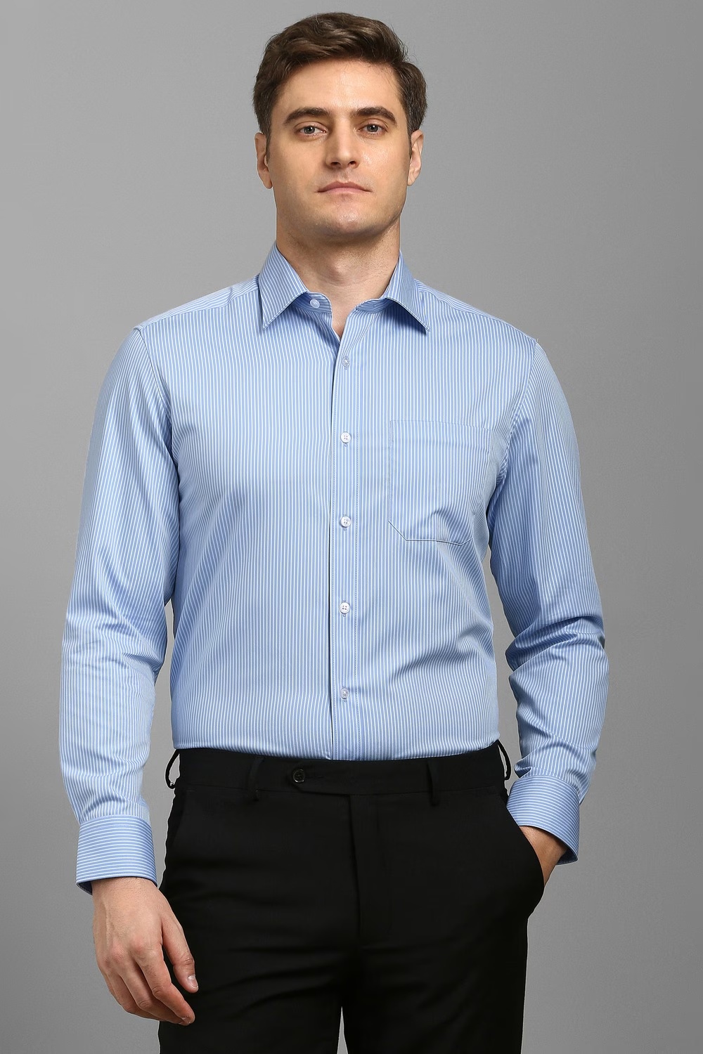 Men Blue Stripe Full Sleeves Formal Shirt-Blue