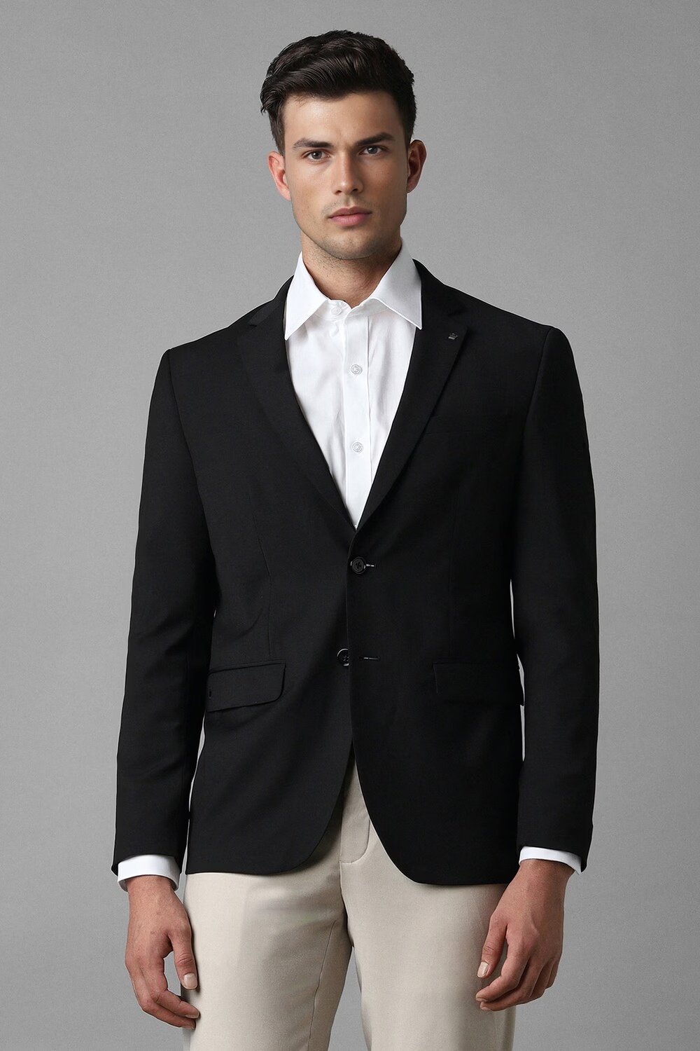 Men Black Slim Fit Solid Formal Blazer-Black