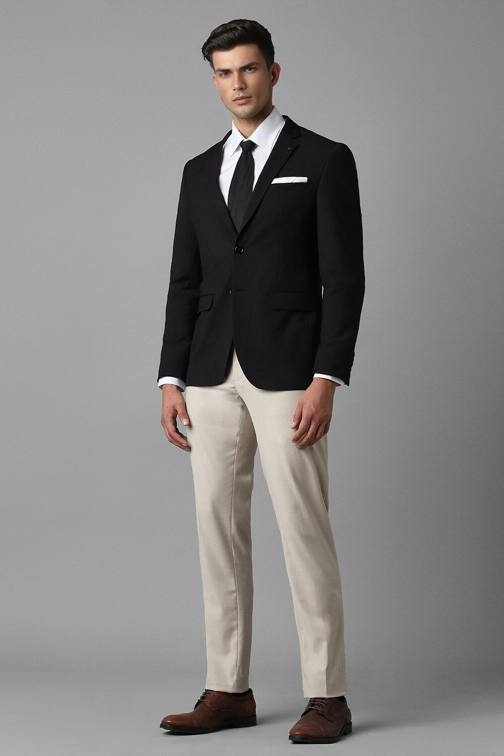 Men Black Slim Fit Solid Formal Blazer-Black