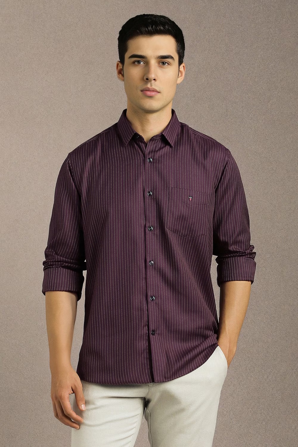 Men Purple Stripe Full Sleeves Casual Shirt-Purple