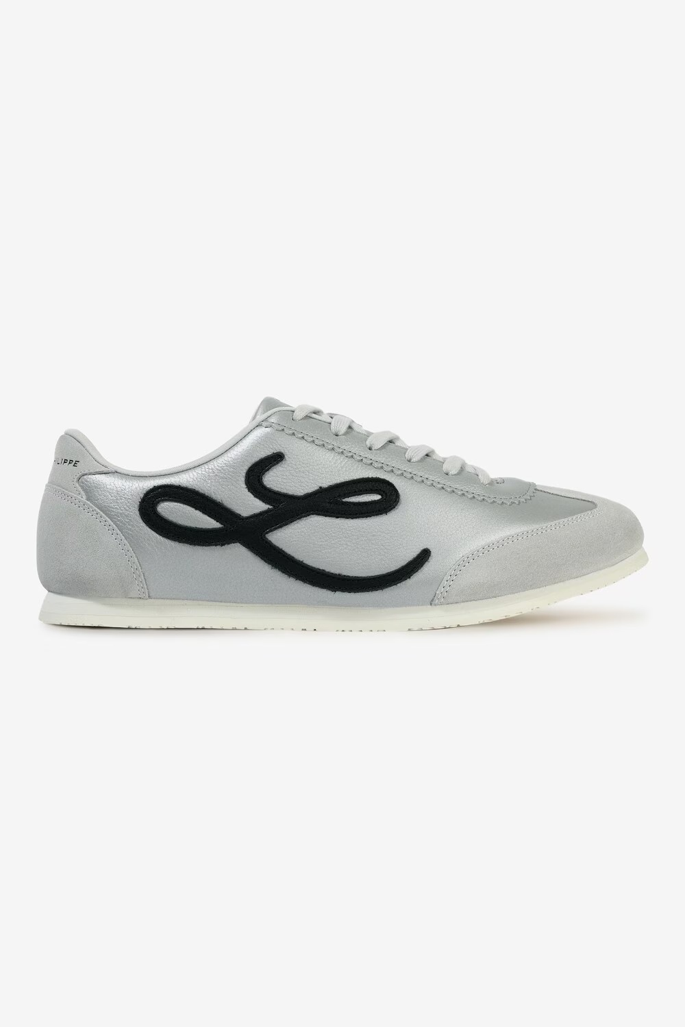 Men Metallic Grey Leather Sneakers with Signature Branding-Grey