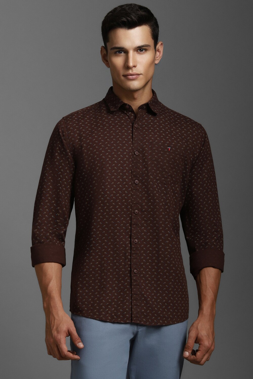 Men Brown Slim Fit Print Full Sleeves Casual Shirt-Brown