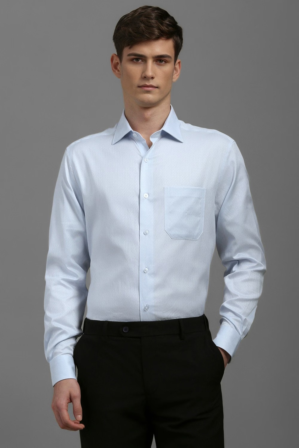 Men Light Blue Classic Fit Textured Full Sleeves Formal Shirt-Light Blue