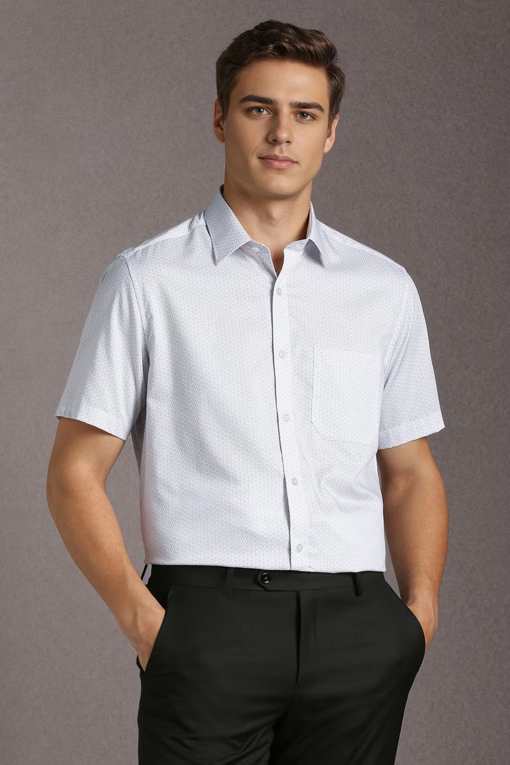 Men White Print Half Sleeves Formal Shirt-White