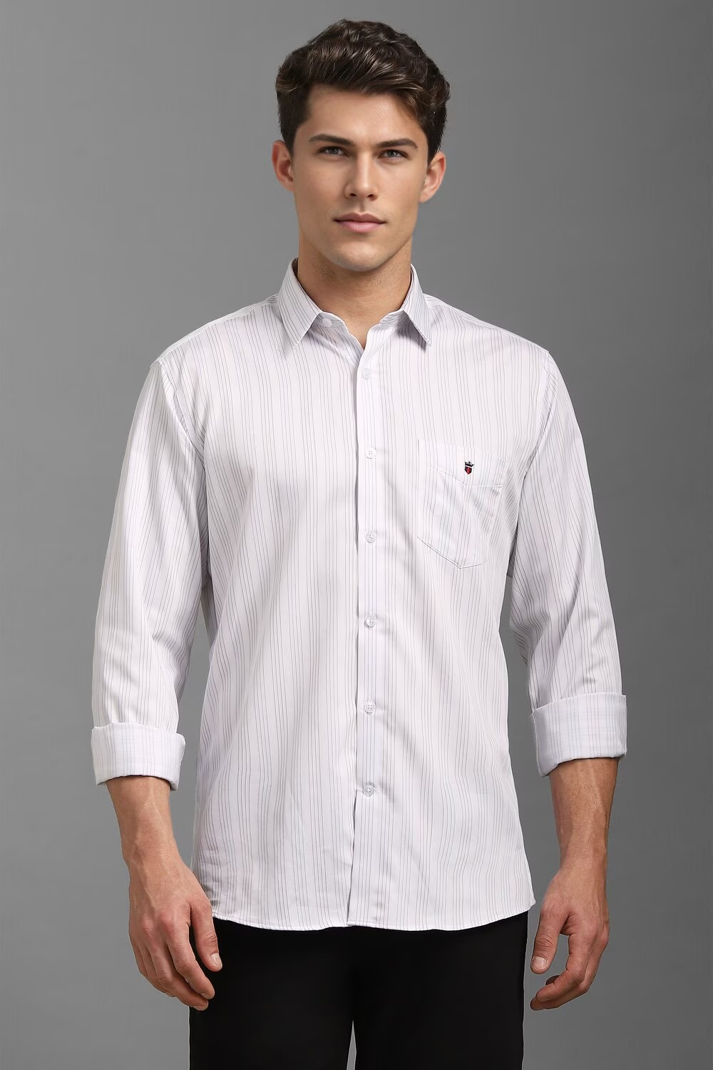 Men White Slim Fit Stripe Full Sleeves Casual Shirt-White