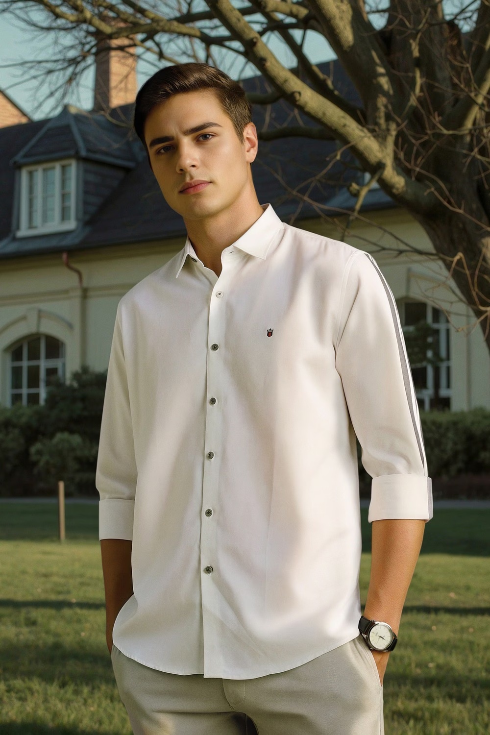 Men White Solid Full Sleeves Casual Shirt-White