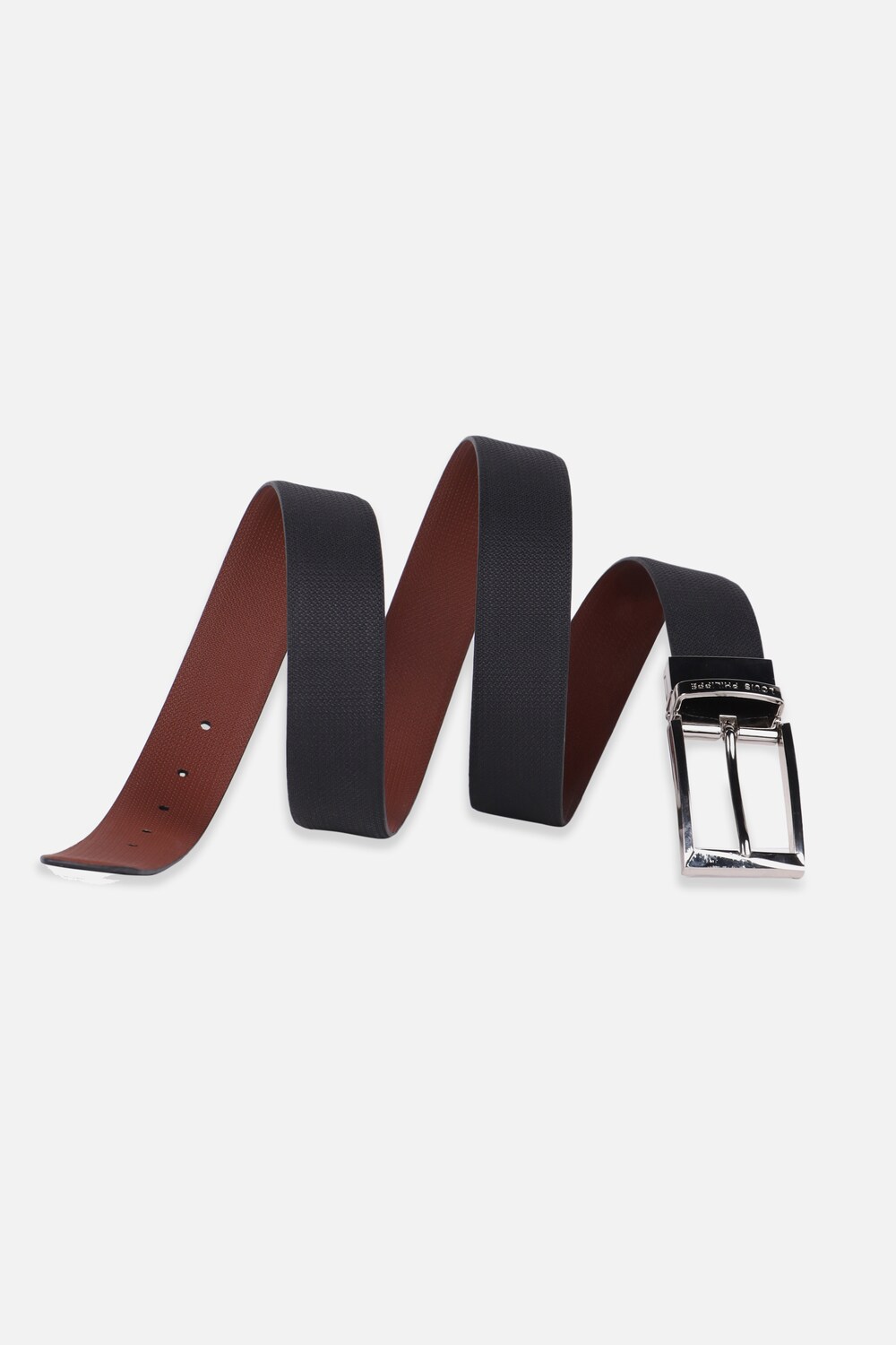 Men Black Textured Genuine Leather Formal Belt-Black