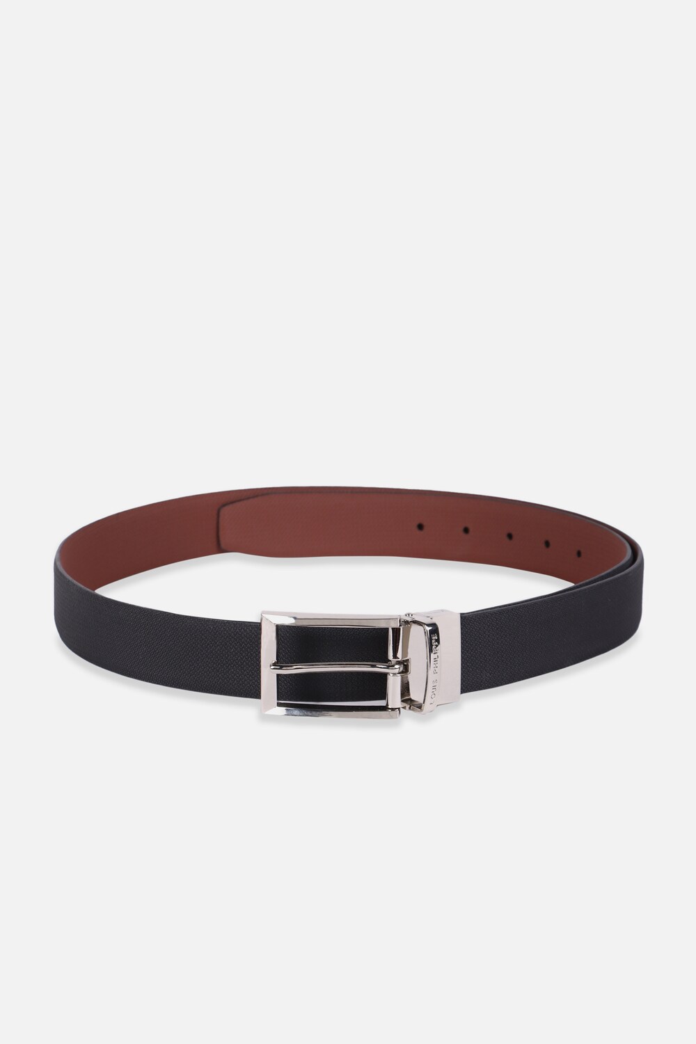 Men Black Textured Genuine Leather Formal Belt-Black