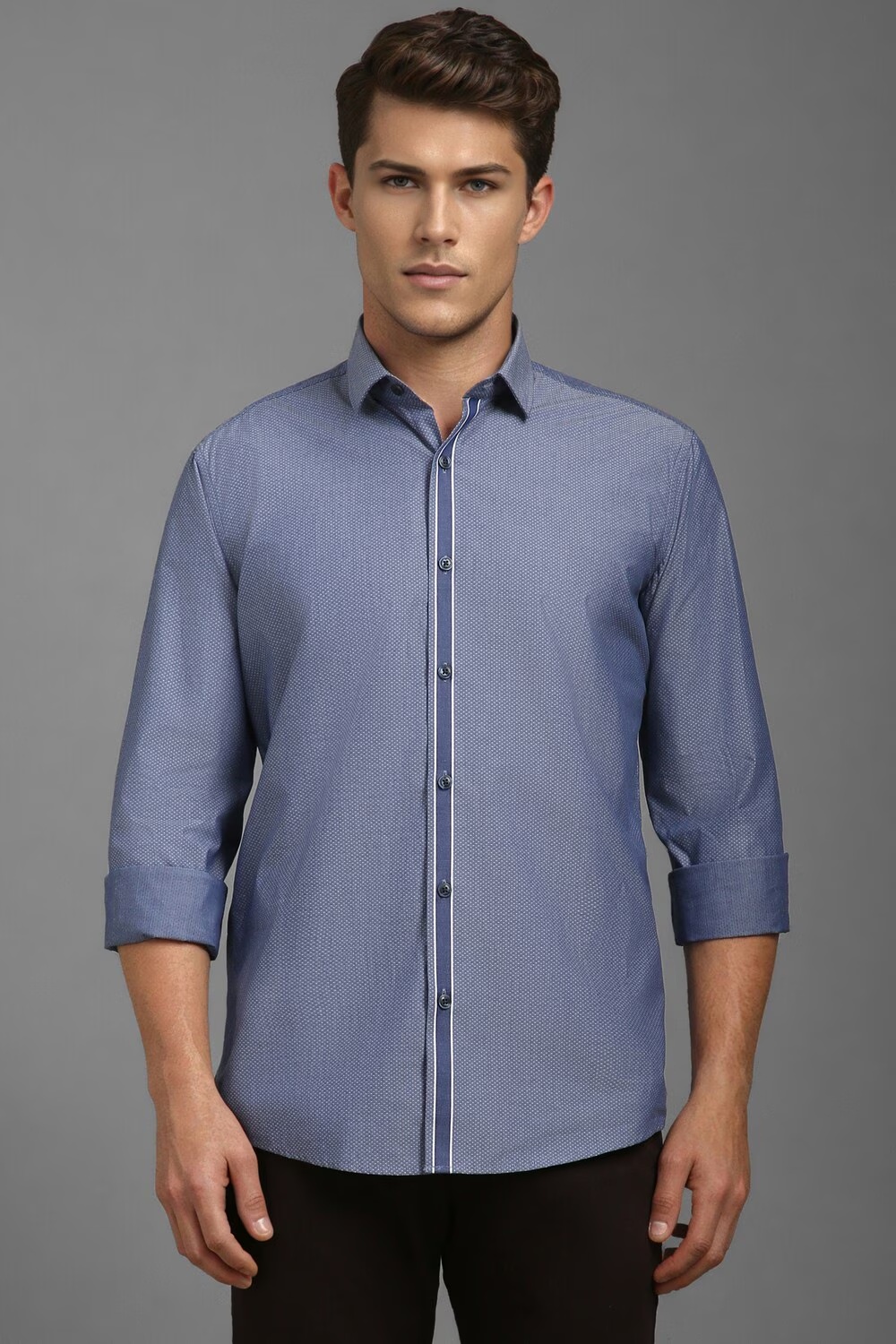 Men Blue Super Slim Fit Dots Full Sleeves Casual Shirt-Blue