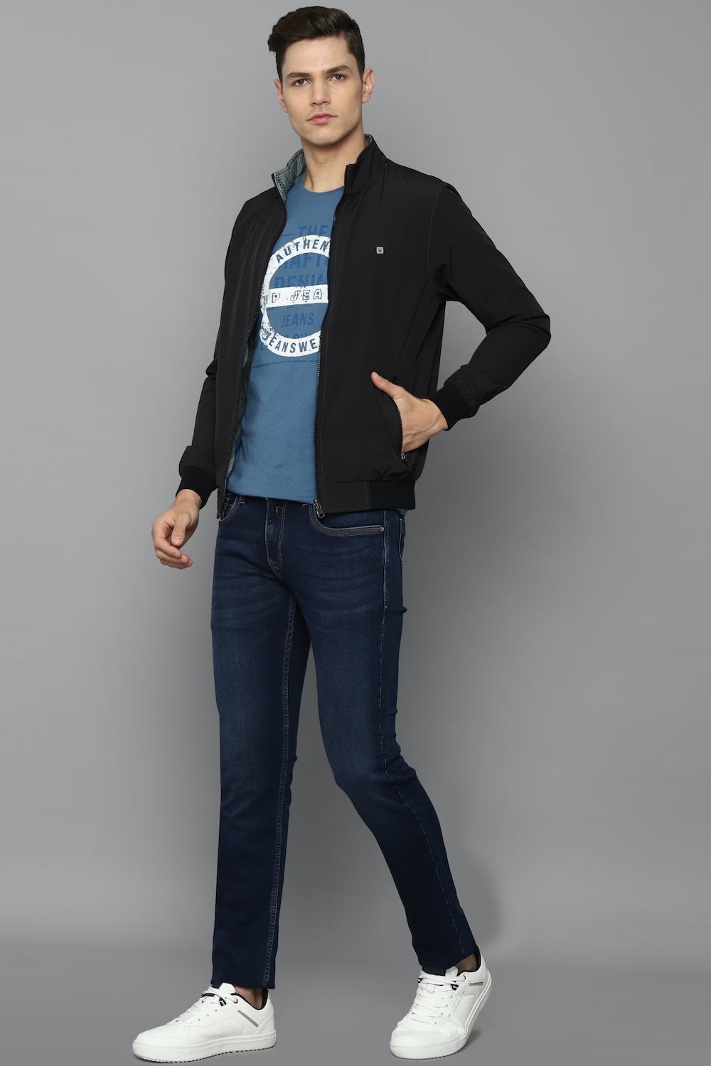Men Casual Black Textured Jackets-Black