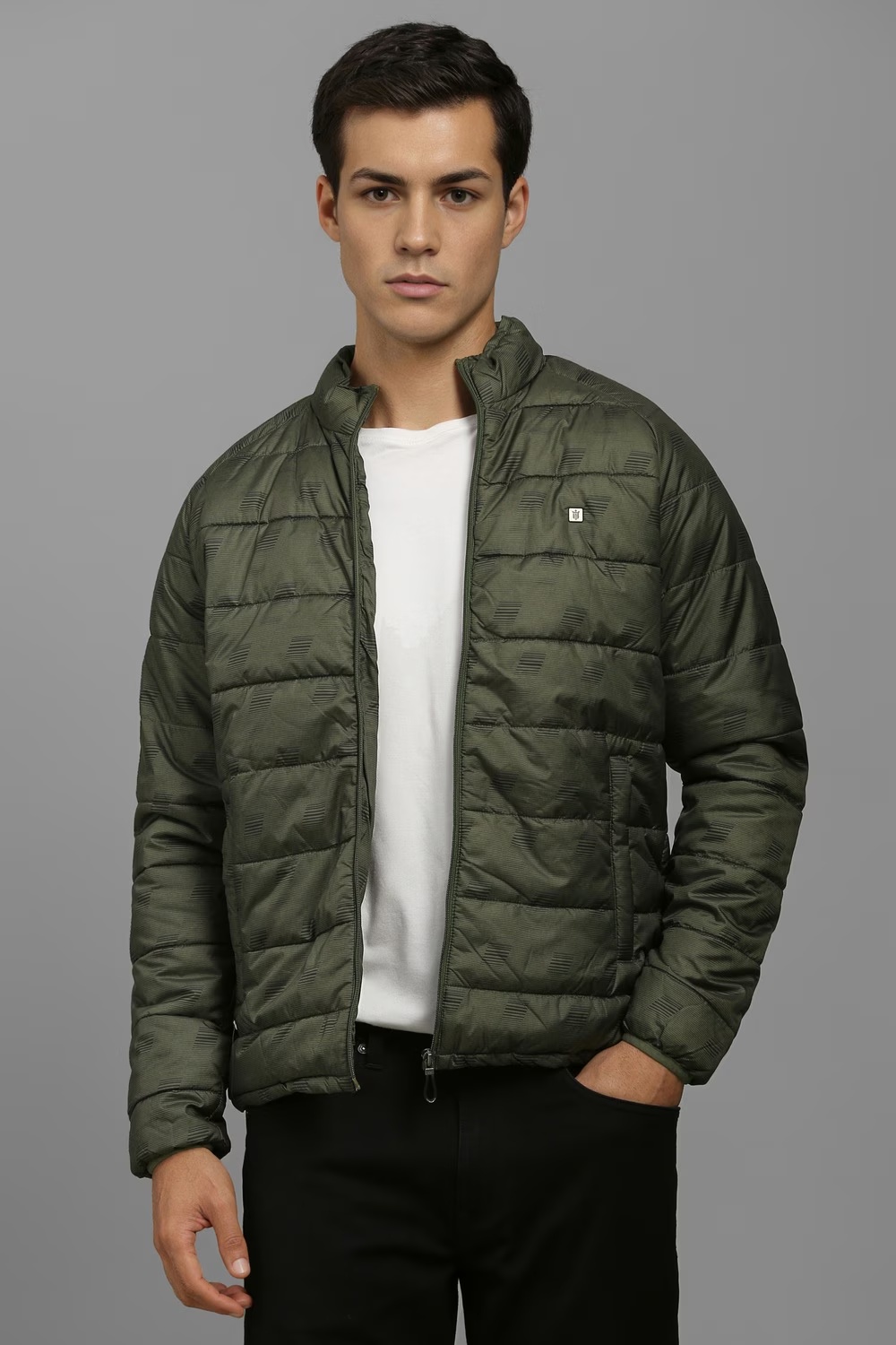 Men Casual Olive Print Jackets-Olive