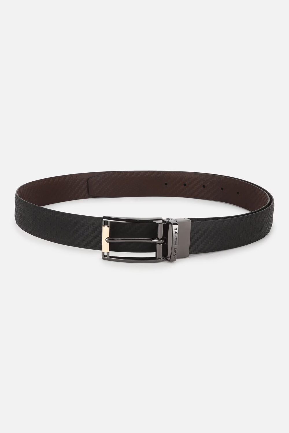 Men Black Textured Genuine Leather Formal Belt-Black