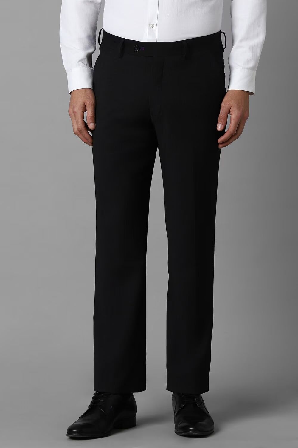 Men Black Slim Fit Check Flat Front Formal Trousers-Black