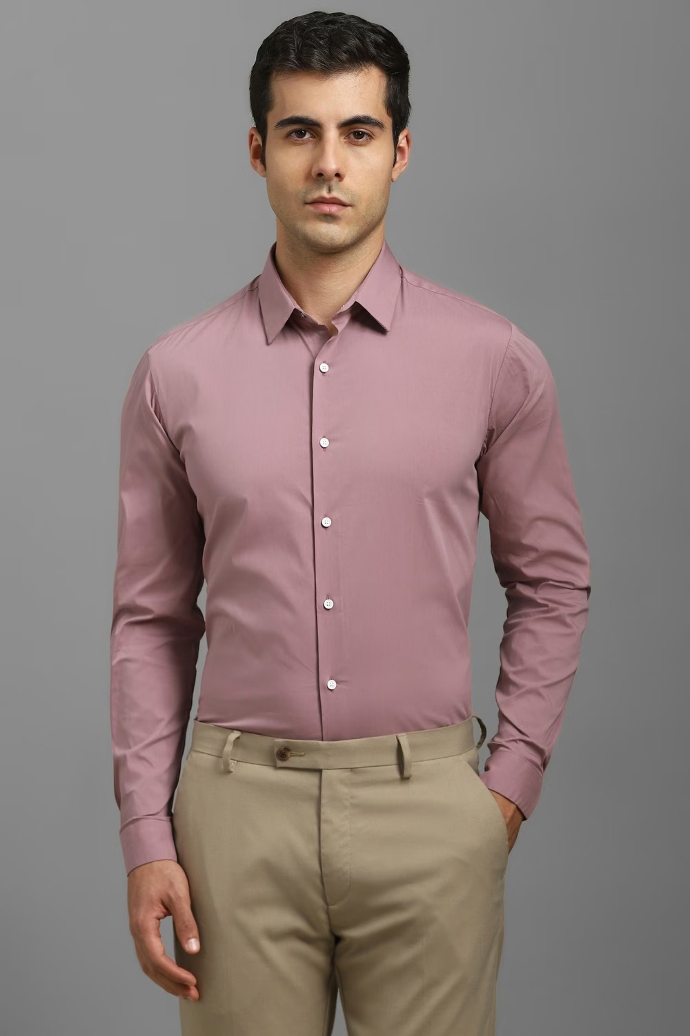Men Pink Super Slim Fit Solid Full Sleeves Casual Shirt-Pink