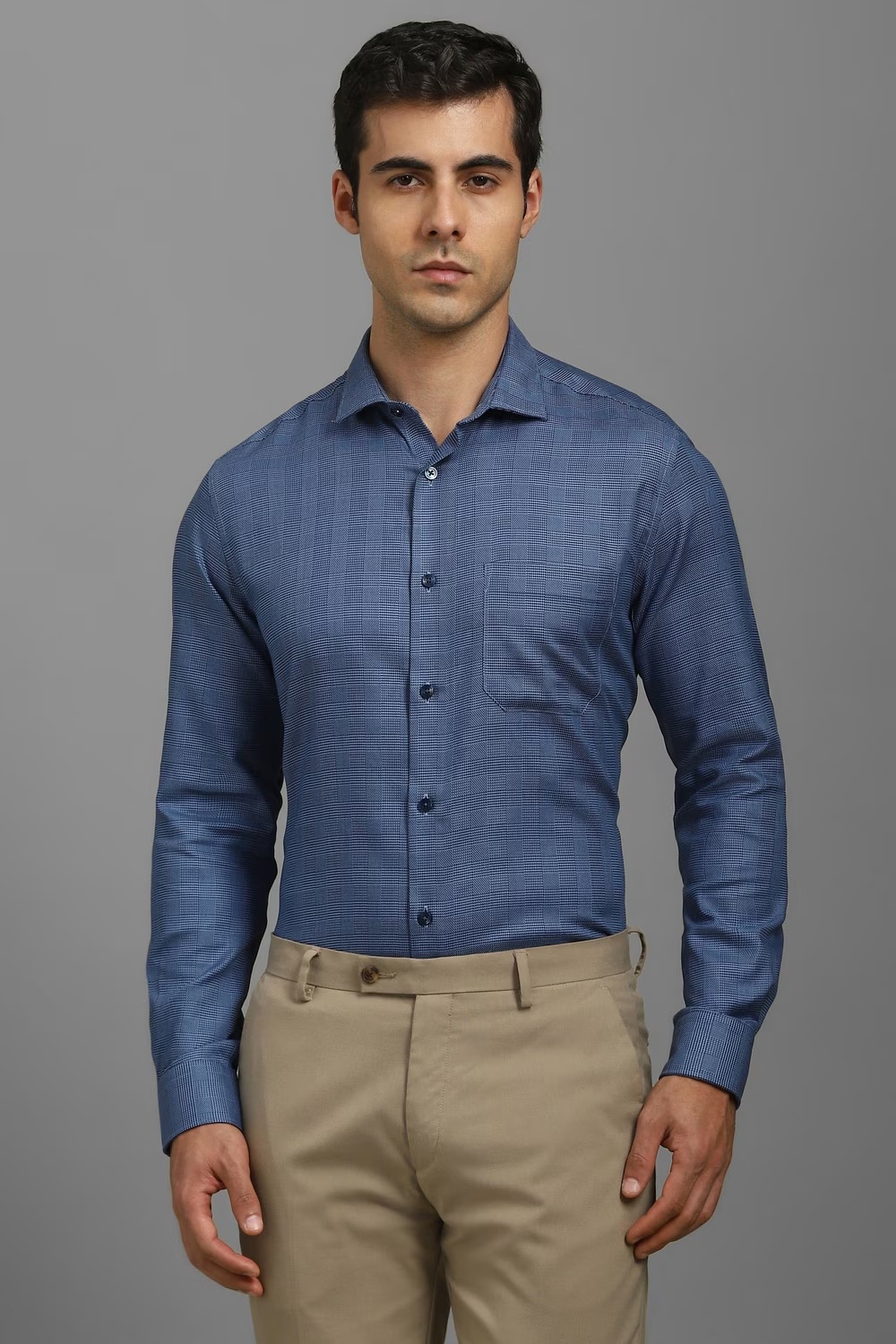 Men Blue Slim Fit Check Full Sleeves Formal Shirt-Blue