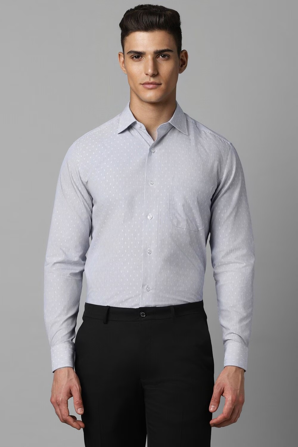 Men Blue Classic Fit Print Full Sleeves Formal Shirt-Blue
