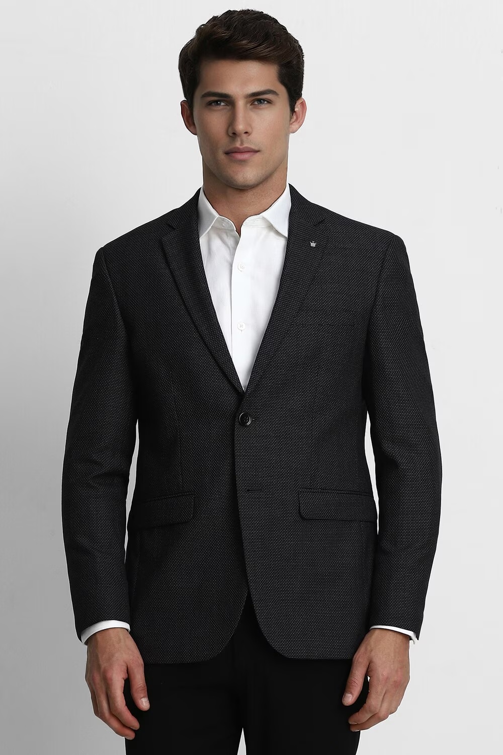 Men Black Slim Fit Solid Formal Blazer-Black